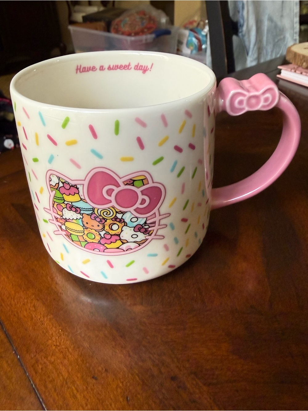 Hello Kitty White Mug with Pink Handle and Multicolor Sprinkles